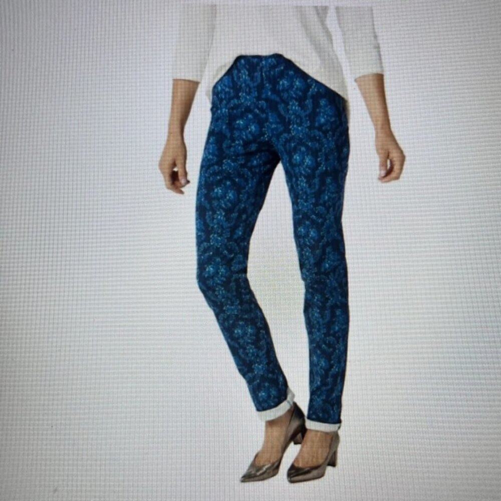 Isaac Mizrahi Live! Regular 24/7 Stretch Damask Printed Slim Leg Pants Sz 14